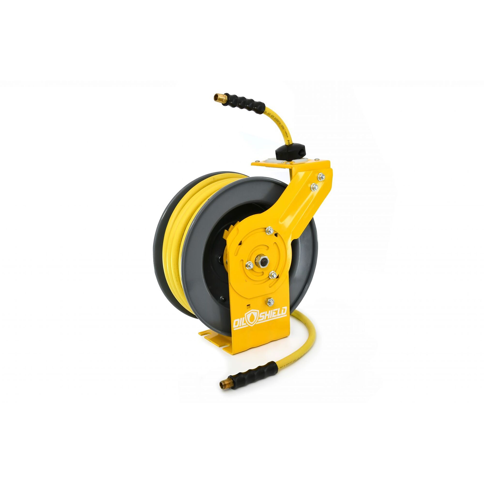 OilShield Rubber All-In-One 3/8" x 50' Air Hose Reel Heavy Duty Single Arm Assembly  -  OSRHD3850-AIO